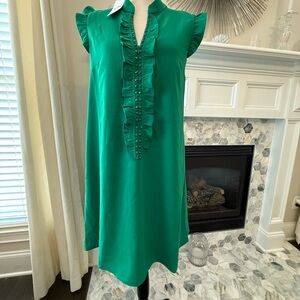 NWT Lilly Pulitzer Ruffle V-neck Dress w/fancy buttons - Fiddle Leaf Green Sz10